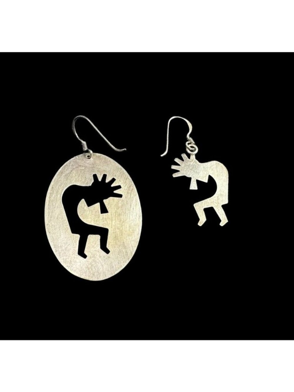 Hopi Sterling Silver Kokopelli Dancer Cutout Earrings Native American Vintage